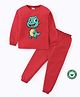 BLUSHES 100% Cotton Knit Full Sleeves Dinosaur Printed Night Suit Set - Red