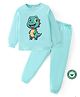 BLUSHES 100% Cotton Knit Full Sleeves Dinosaur Printed Night Suit Set - Sea Green