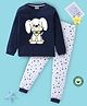 BLUSHES 100% Cotton Knit Full Sleeves Dog & Stars Printed Night Suit Set - Navy Blue
