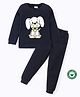 BLUSHES 100% Cotton Knit Full Sleeves Dog Printed Night Suit Set - Navy Blue
