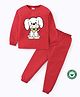 BLUSHES 100% Cotton Knit Full Sleeves Dog Printed Night Suit Set - Red
