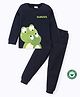 BLUSHES 100% Cotton Knit Full Sleeves Frogs Printed Night Suit Set - Navy Blue