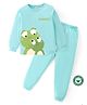 BLUSHES 100% Cotton Knit Full Sleeves Frogs Printed Night Suit Set - Sea Green