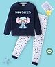 BLUSHES 100% Cotton Knit Half Sleeves Elephant Printed Night Suit Set - Airforce Navy Blue