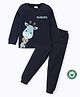 BLUSHES 100% Cotton Knit Half Sleeves Giraffe Printed Night Suit Set - Navy Blue