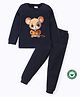 BLUSHES 100% Cotton Knit Full Sleeves Mouse Printed Night Suit Set - Navy Blue