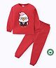 BLUSHES 100% Cotton Knit Full Sleeves Chicken Printed Night Suit Set - Red