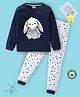 BLUSHES 100% Cotton Knit Full Sleeves Rabbit & Stars Printed Night Suit Set - Navy Blue