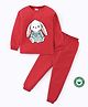 BLUSHES 100% Cotton Knit Full Sleeves Bunny Printed Night Suit Set - Red