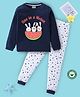 BLUSHES 100% Cotton Knit Full Sleeves Rabbit & Stars Printed Night Suit Set - Navy Blue