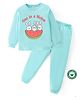 BLUSHES 100% Cotton Knit Full Sleeves Rabbit Printed Night Suit Set - Sea Green