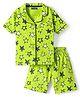 Pine Kids Single Jersey Knit Half Sleeves Front Open Shirt & Short Night Suit  with Star Print - Neon Green