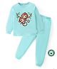 BLUSHES 100% Cotton Knit Full Sleeves Monkeys Printed Night Suit Set - Sea Green