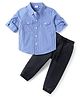 Babyhug Cotton Woven Full Sleeves Checkered Shirt & Trouser Set - Light Blue & Black