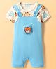 Babyoye 100% Cotton Knit Half Sleeves Eco Jiva Finish Romper with Tiger Print & Embroidery - Light Blue