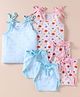 OHMS Single Jersey Knit Singlet Sleeves Slips & Nappies Set with Floral & Heart Print Pack of 2 - Pink & Blue