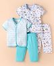 OHMS Single Jersey Knit Half Sleeves Night Suits With Whale & Submarine Print Pack of 2 - White & Light Blue