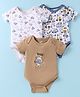 OHMS Single Jersey Knit Half Sleeves Onesies with Animal & Vehicle Print Pack of 3 - White & Tan