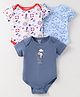 OHMS Single Jersey Half Sleeves Onesies Sea Life & Animal Print Pack of 3 - Navy Blue Light Blue & White
