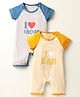 OHMS Single Jersey Knit Half Raglan Sleeves Rompers with Text Print Pack of 2 - Mustard & Blue