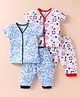 OHMS Single Jersey Knit Half Sleeves Night Suits with Nautical & Jungle Theme Print Pack of 2 - White & Light Blue