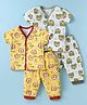 OHMS Single Jersey Knit Half Sleeves Night Suits With Owl & Lion Print Pack of 2 - Yellow & White