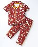 OHMS Single Jersey Knit Half Sleeves Night Suit With Snail Print - Maroon