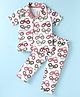 OHMS Single Jersey Knit Half Sleeves Night Suit With Tractor Print - White