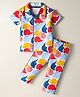OHMS Single Jersey Knit Half Sleeves Co-Ord Night Suit With Elephant Print - White