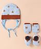 OHMS Interlock Knit Cap Mittens & Booties With Bear Print - Light Blue