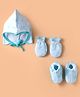 OHMS Interlock Knit Knotted Cap Mittens & Booties with Hearts Print Light Green - Diameter 10.5 cm