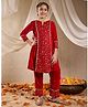 Pspeaches Three Fourth Sleeves Sequins & Lace Embellished Coordinating Kurta & Pant Set With Dupatta - Red
