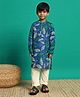 READIPRINT Cotton Full Sleeves Leaves Printed Kurta Pyjama Set - Blue