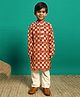 READIPRINT Full Sleeves Ethnic Motif Printed Kurta With Pyjama Set - Red & Brown