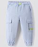 Bonfino 100% Cotton Woven Full Length Solid Joggers With Text Print & Cargo Pockets - Light Blue