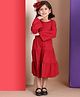 BaawRi Cotton Bell Sleeves Solid Tiered Dress - Red