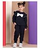 BaawRi Cotton Full Sleeves Bow Applique Detailed Sweatshirt With Solid Joggers Set - Navy Blue