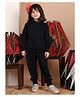 BaawRi Cotton Full Sleeves Frills Detailed Top With Coordinating Joggers Set - Black