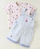 ToffyHouse Cotton Knit Striped Dungaree & Half Sleeves T-Shirt With Boat Print & Patch Detailing - Light Blue