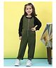 BaawRi French Terry Zipper Dungaree With Full Sleeves Solid Top Set - Olive Green & Black
