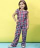 BaawRi Cotton Sleeveless Frill Detailed Checked Top With Coordinating Pant Set - Red & Blue