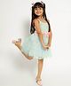 Somersault Sleeveless Bows Applique Detailed Flared Dress - Blue