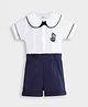 Somersault Cotton Half Sleeves Knight Embroidered With Attached Bow Romper - White