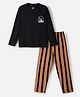 Nap Chief Pure Cotton Knit Full Sleeves Snow Globe Printed & Striped Night Suit Set - Black