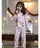 Nap Chief Pure Cotton Knit Full Sleeves Snowman Printed & Striped Night Suit Set - Pink