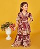 Maaikid Three Fourth Sleeves Floral Printed & Lace Embellished Kurta With Coordinating Sharara Set - Brown