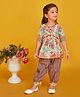 Maaikid Half Sleeves Floral Printed & Mirror Work Detailed Kurta With Pant Set - Pink