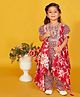 Maaikid Cotton Half Puffed Sleeves Floral Printed & Lace Embellished Kurta Pant With Shrug Set - Red