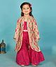 Maaikid Cotton Leheriya Printed Crop Top Sharara Set With Full Sleeves Lace Embellished Jacket Set - Pink