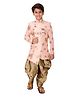 Fourfolds Full Sleeves Floral Foil Printed Sherwani Dhoti Set - Pink